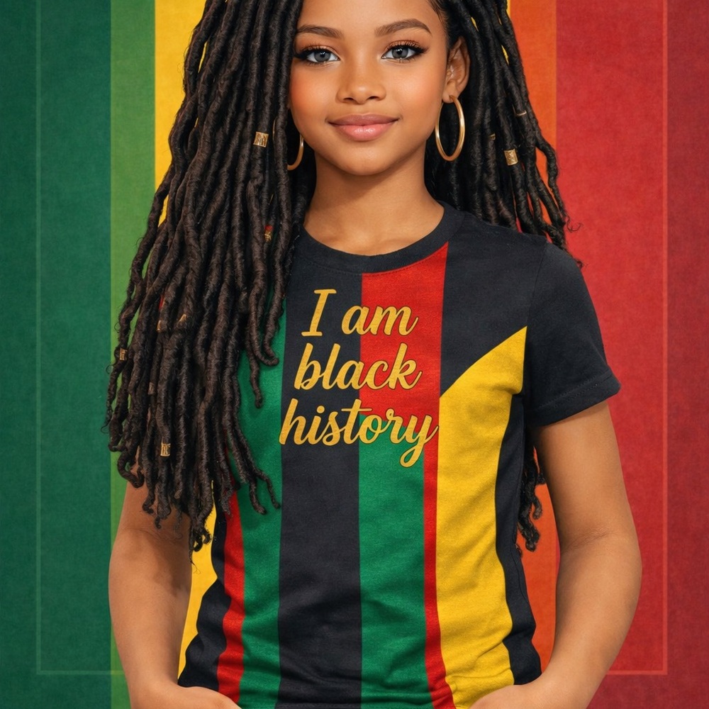 I Am Black History Kids Tee - Bold Black, Green & Red Graphic